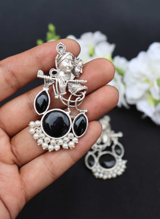 Divine Harmony Radha Krishna Black Monalisa Stone Earrings