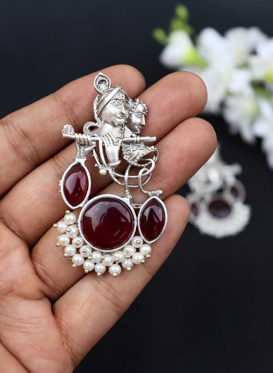 Divine Harmony Radha Krishna Red Monalisa Stone Earring